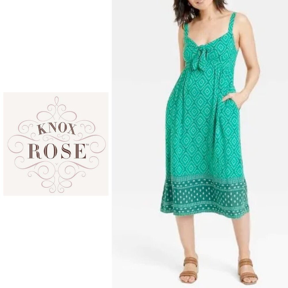 Knox Rose by Target Women’s Geometric, Jungle Green, Knot Front Maxi Dress